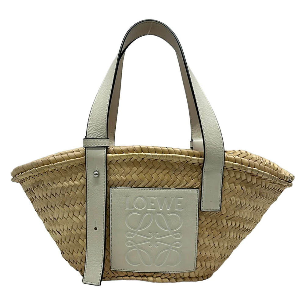 Loewe Basket Beige White Palm Leaf Calf #344952L77B